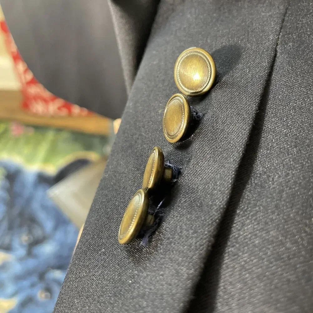 44R Michael Kors Navy-Blue Wool Metal-Buttons Blazer Jacket